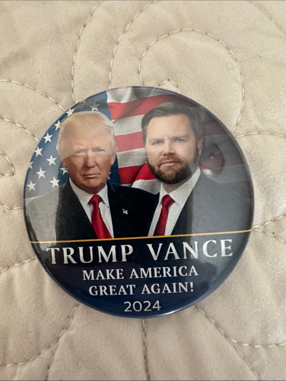 Political Campaign Button - Navy, Red, White Trump/Vance 2024